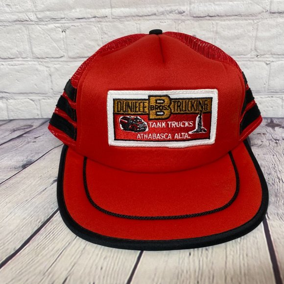 Vintage Trucker hat Mesh Cap Snapback Red Black Stripes DUNIECE Bros. Trucking - Picture 5 of 10